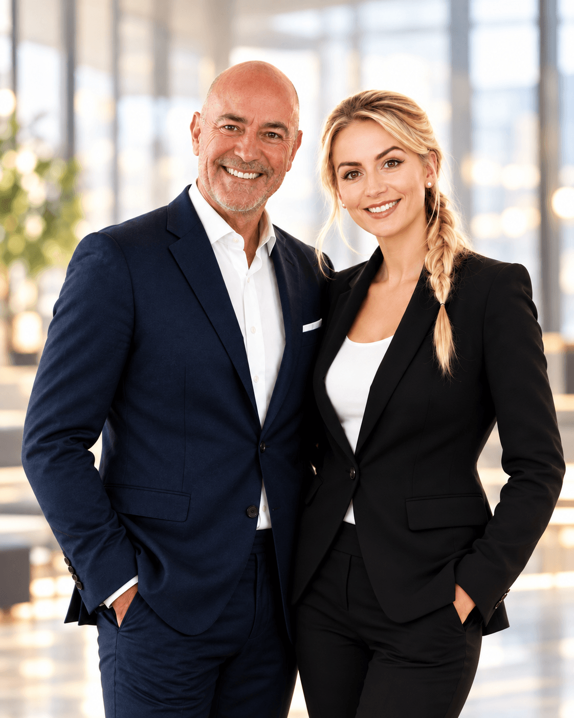 Céline Gallée and Olaf van der Linden together in a modern office setting.